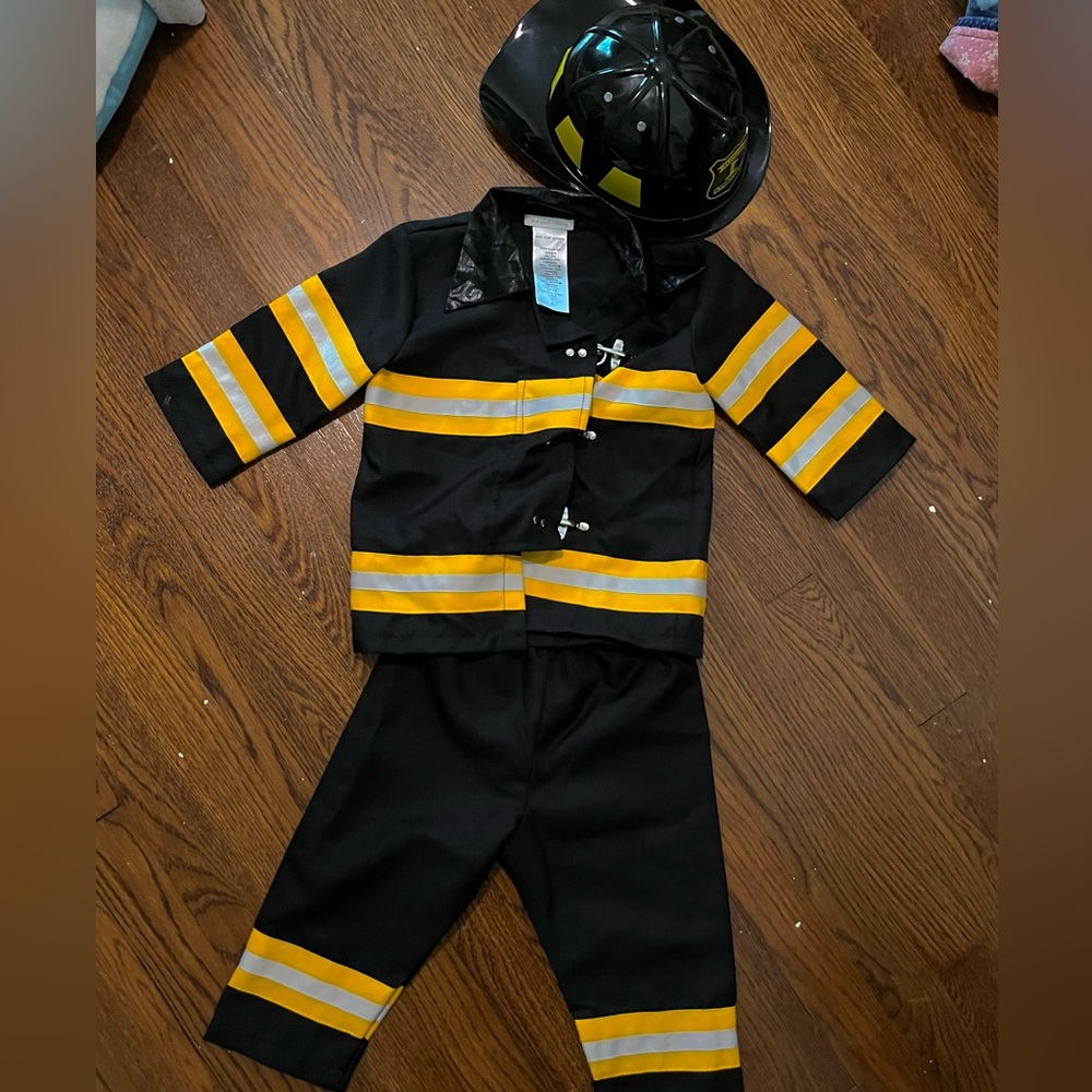 Pottery Barn Kids Black + Yellow Firefighter Costume 2T